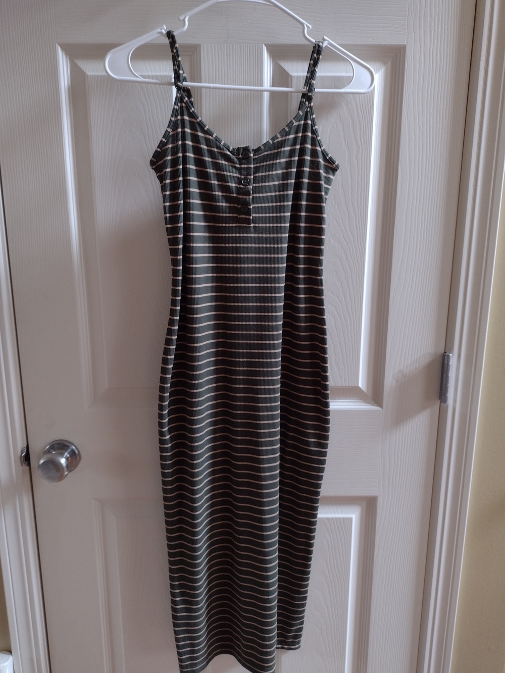 Striped Spaghetti‑Strap Maxi Dress - Olive/Beige